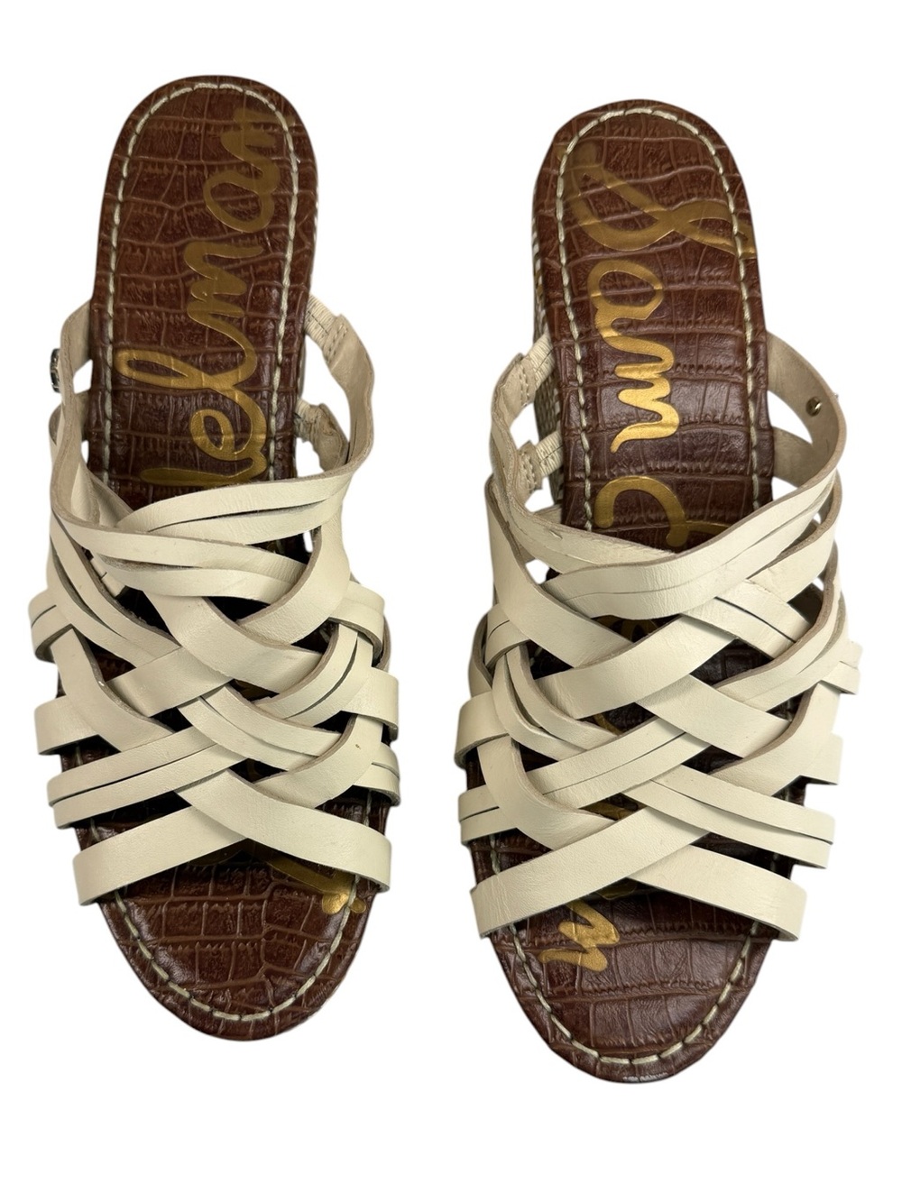 Sam Edelman Devon Ivory Leather Strappy Platform Wedge Sandals 9M - Picture 6 of 16